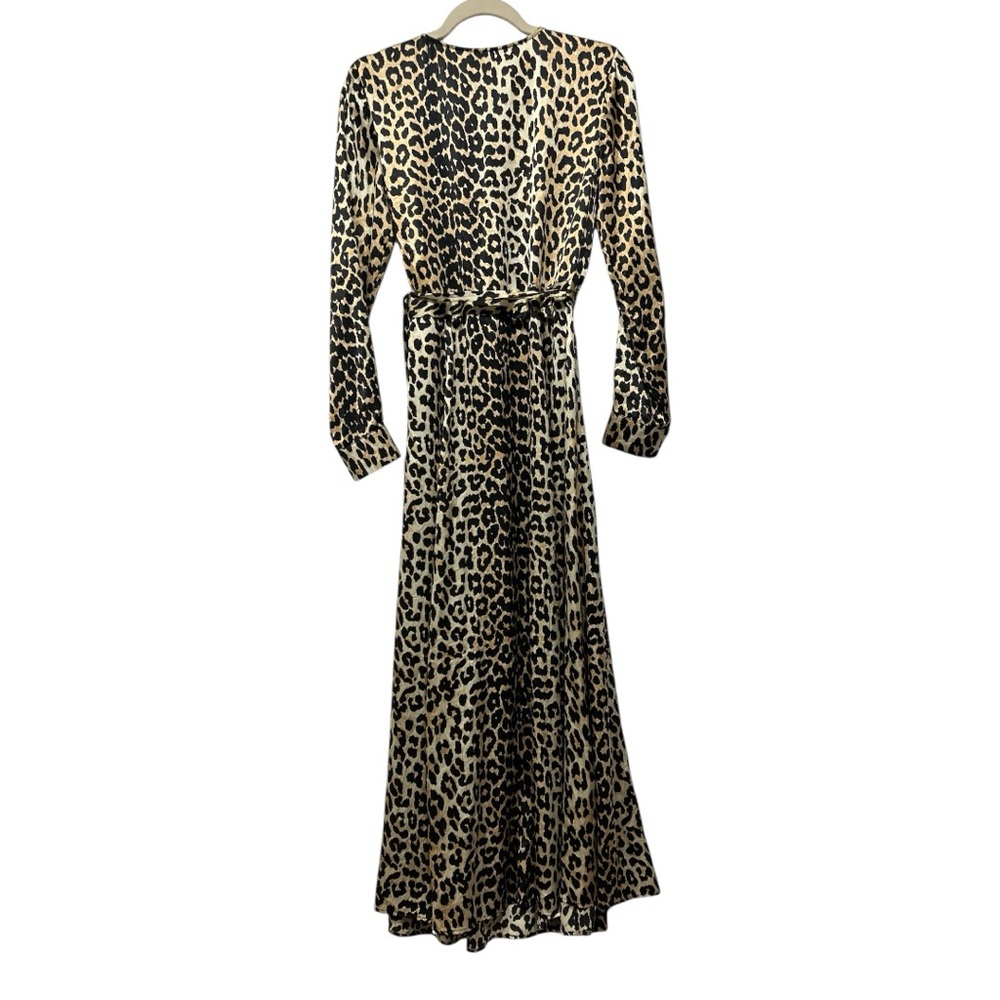 Ganni Silk Wrap Dress Leopard Print Long Sleeve Mob Wife Luxury Sz 38 = US 6 - Picture 12 of 14